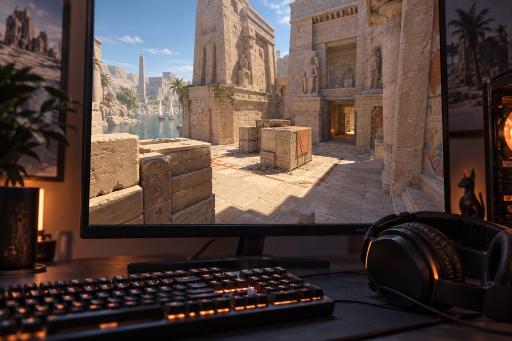 Illustrative Anubis-style tactical shooter map; not actual match footage.